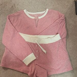 American Eagle Outfitters Pink and Cream Pajama Set